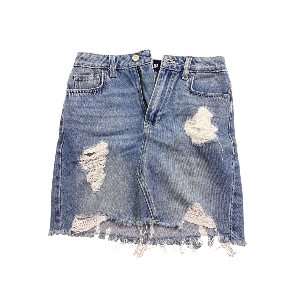 Hollister Women Size 0 Ultra High Rise Ripped Denim Mini Skirt Light Wash W24